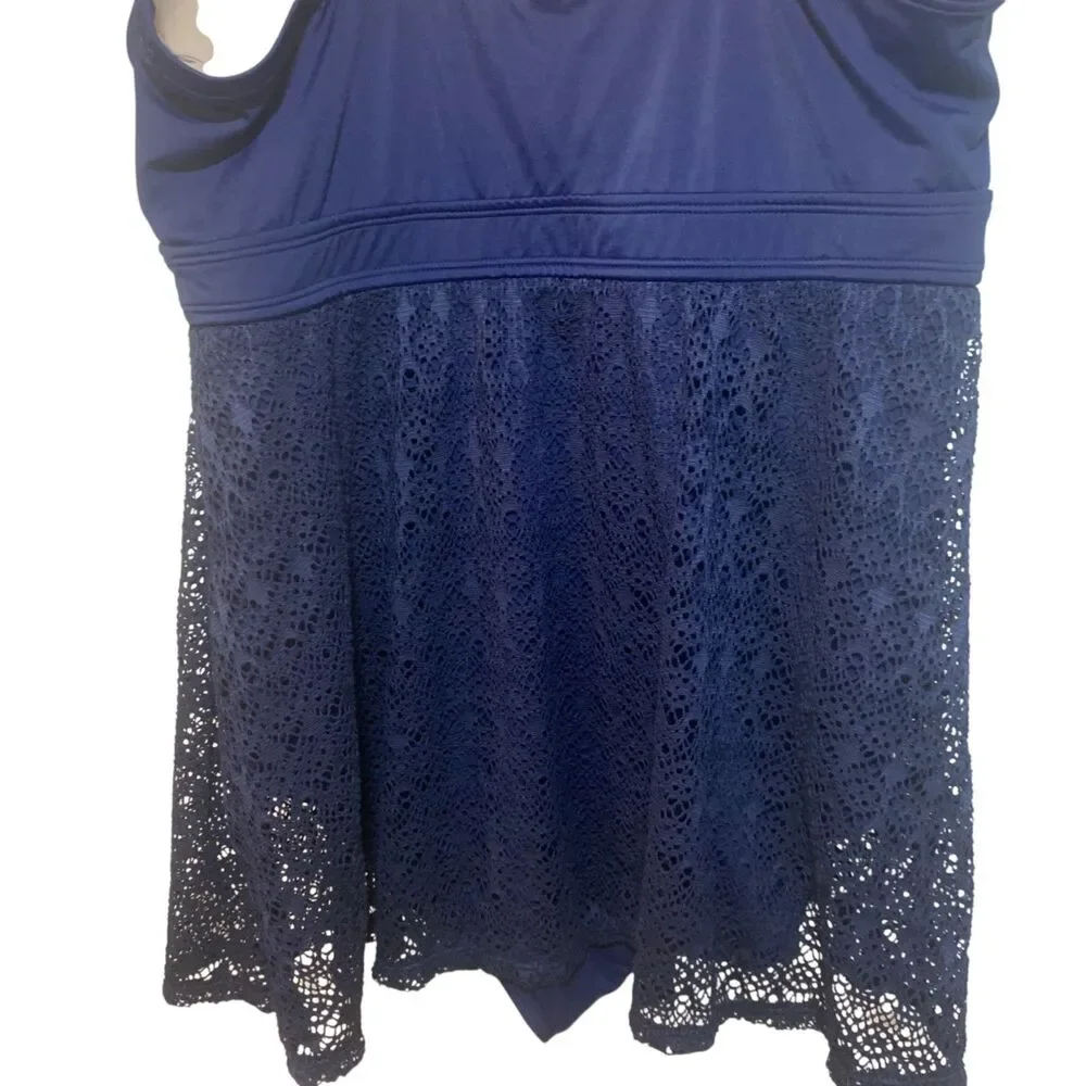 Swim By Cacique Navy Blue Lace Crochet Swim Dress 16 Outdoors Beach Resort